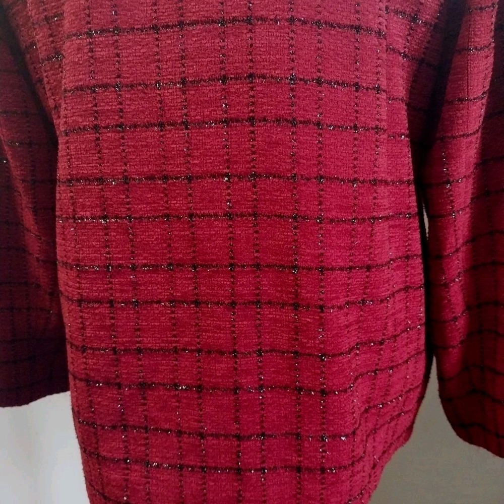 Alfred Dunner Button Front Blazer Suit Jacket Check Plaid Shimmer Red Black 12 - Picture 6 of 8